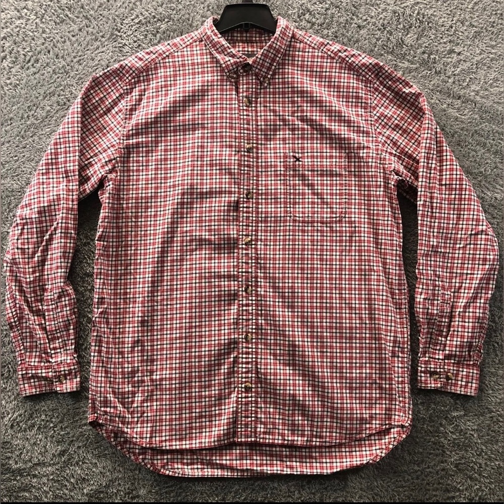 Eddie Bauer Long Sleeve Plaid Button Down Shirt Men Size XL Tall Red